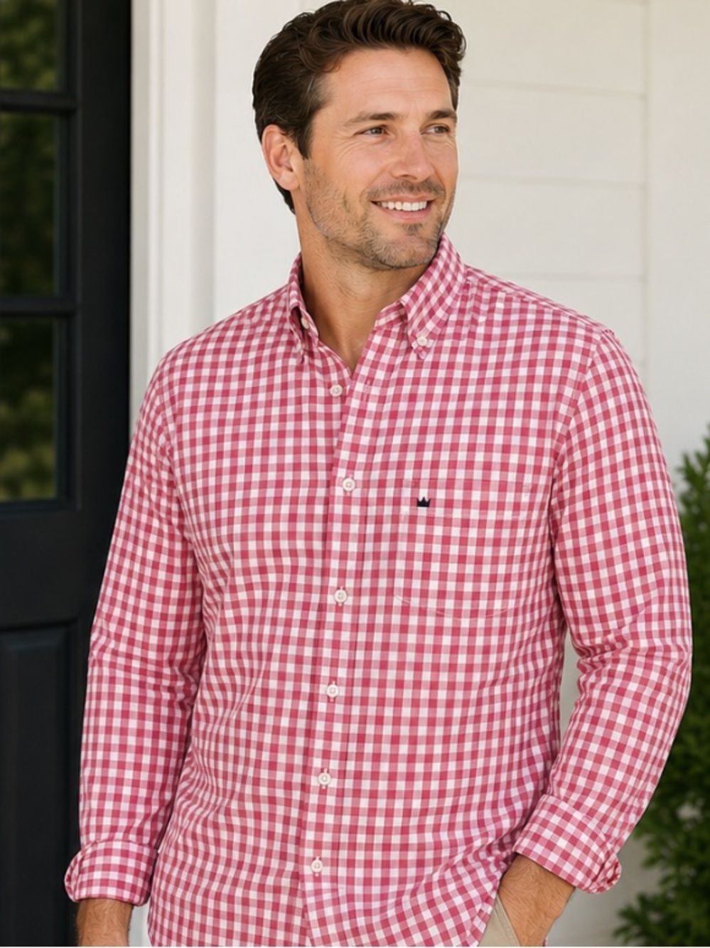 crown & ivy Pink and White Gingham Button-Down Shirt
